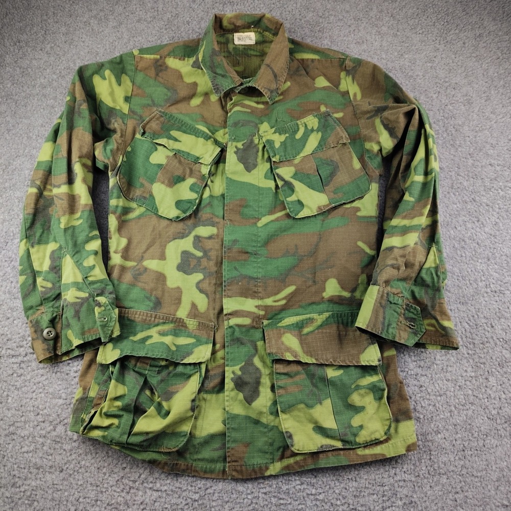 VTG 60s Combat Coat Tropical Mens XS ERDL Camo 100% Cotton Ripstop Jacket